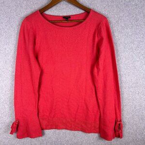Talbots Sweater Women's Large Red Cashmere Blend Pullover Tie Cuff Preppy Casual